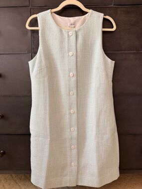 J. Crew Pale Mint/blue Tweed Button-Front Shift Dress 8 NWT